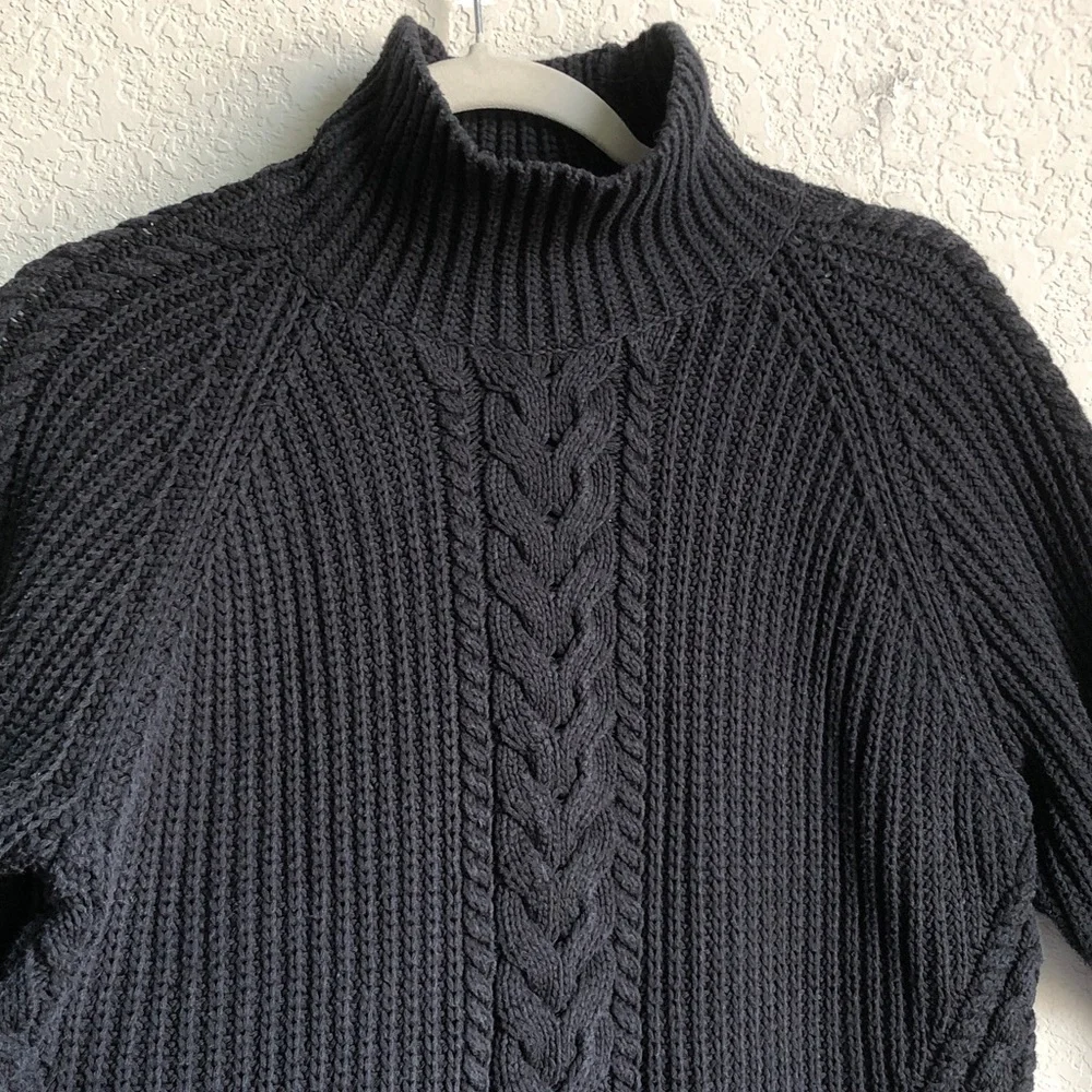 Lululemon Bring The Cozy Sweater Black Cotton Cable Knit Turtleneck